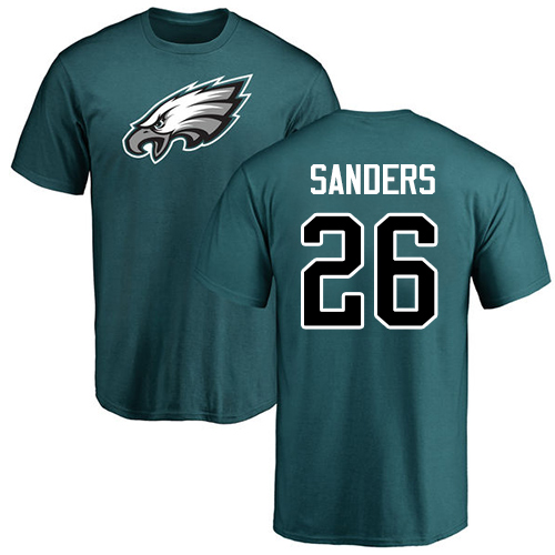 Men Philadelphia Eagles #26 Miles Sanders Green Name and Number Logo NFL T Shirt->nfl t-shirts->Sports Accessory